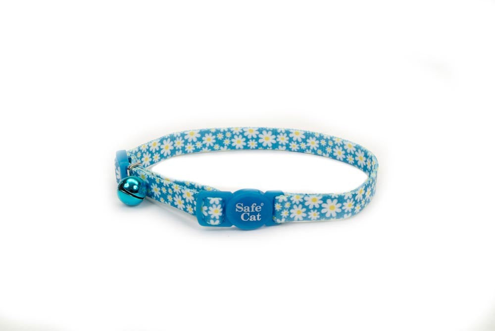 Safe Cat Fashion Adjustable Breakaway Cat Collar Daisy Blue Blue 3/8 in x 8-12 in