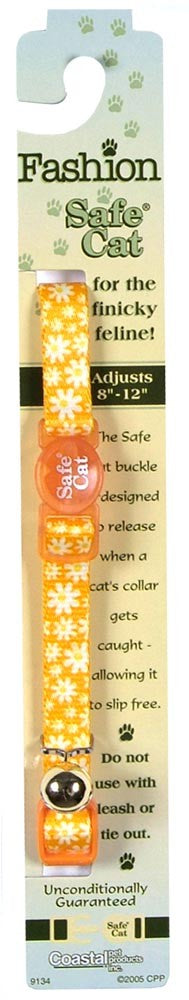 Safe Cat Fashion Adjustable Breakaway Cat Collar Daisy Yellow Yellow 3/8 in x 8-12 in