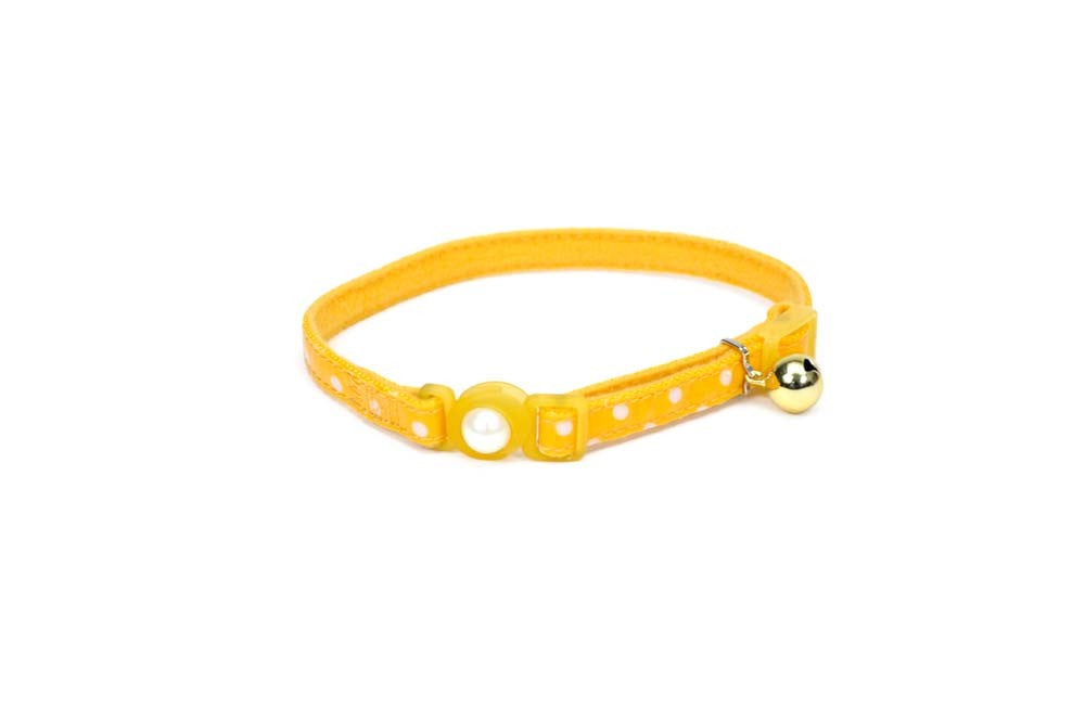 Coastal Safe Cat Fashion Adj Breakaway Collar Polka Dot Overlay Yellow 3/8X12In