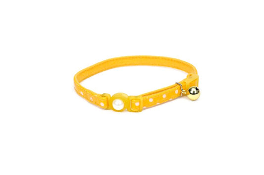 Coastal Safe Cat Fashion Adj Breakaway Collar Polka Dot Overlay Yellow 3/8X12In