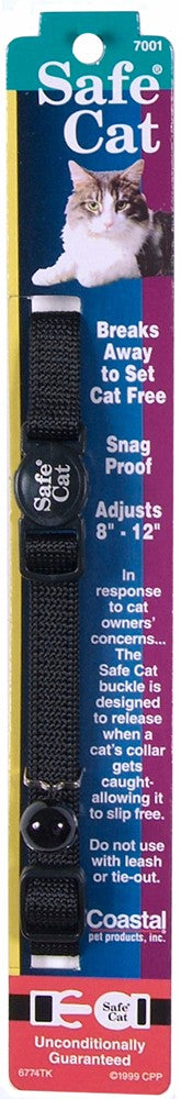 Safe Cat Adjustable Snag-Proof Nylon Breakaway Collar Black 3/8 in x 8-12 in