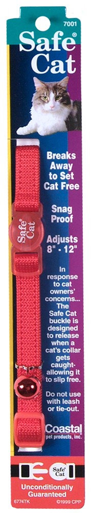 Safe Cat Adjustable Snag-Proof Nylon Breakaway Collar Red 3/8 in x 8-12 in