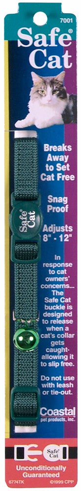 Safe Cat Adjustable Snag-Proof Nylon Breakaway Collar Hunter Green 3/8 in x 8-12 in