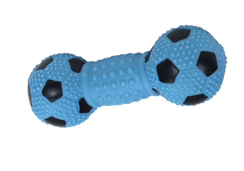 Rascals Latex Soccer Dumbbell Dog Toy Blue Lagoon 5.5 in