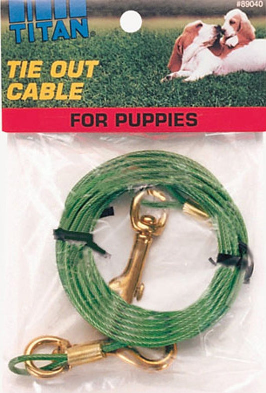 Coastal Titan Puppy Tie Out Cable With Brass Plated Snaps Green 12Ft