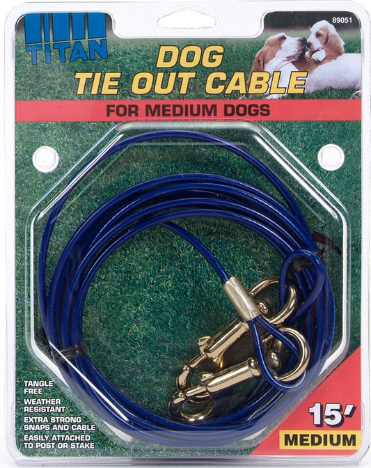 Coastal Titan Medium Cable Tie Out With Brass Plated Snaps Blue Medium 15Ft