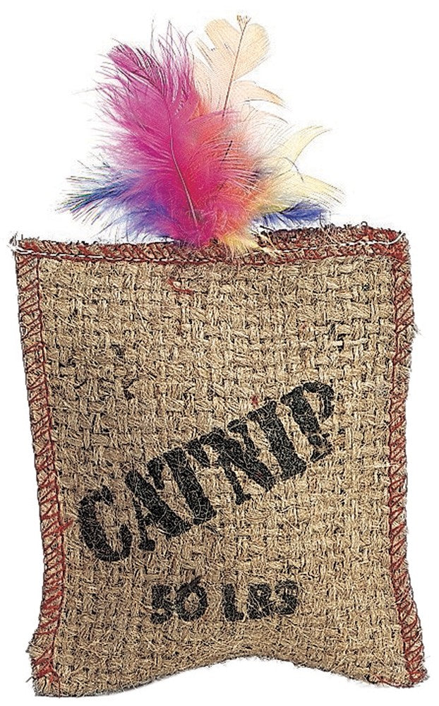 Spot Jute & Feather Sack Cat Toy with Catnip Brown 7 in