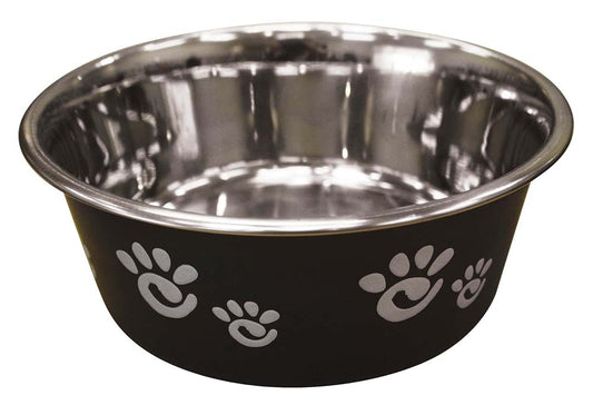 Spot Barcelona Stainless Steel Paw Print Dog Bowl Licorice 32 Ounces