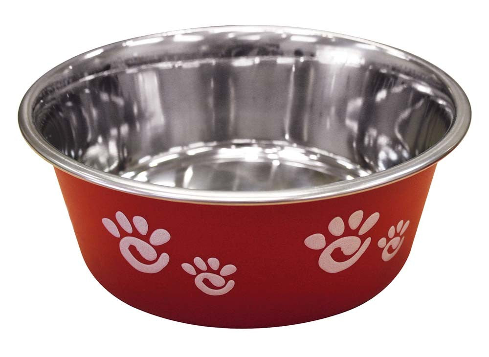 Spot Barcelona Stainless Steel Paw Print Dog Bowl Raspberry 32 Ounces