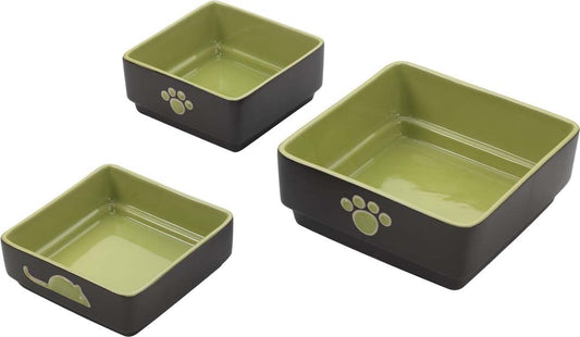 Spot Ethical Four Square Dish Cat Green 5In