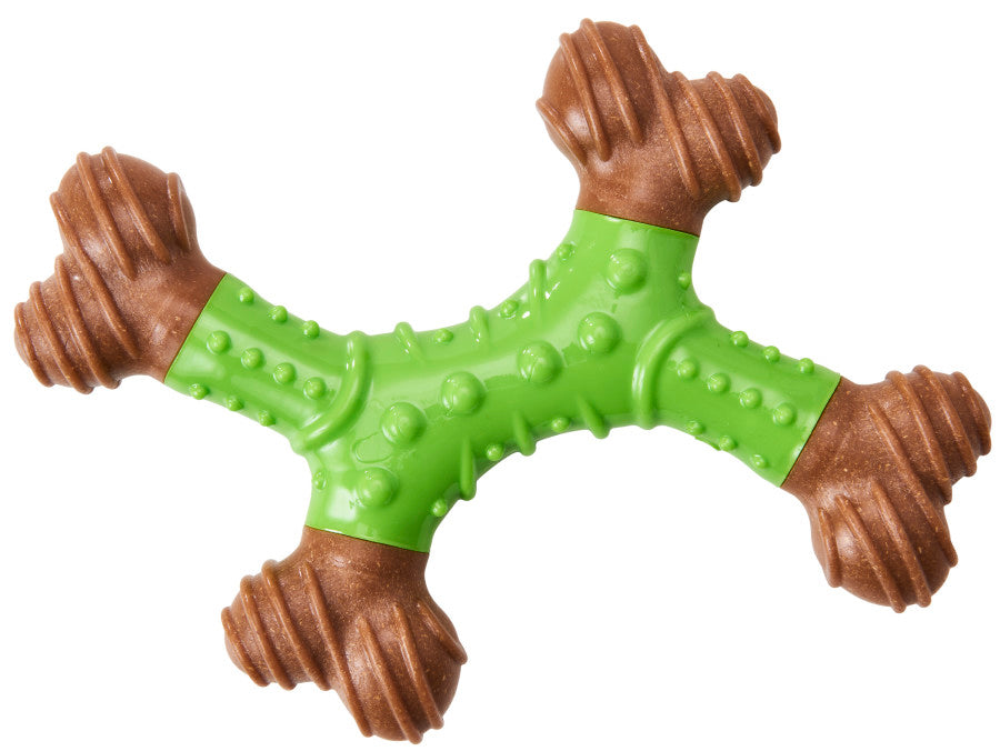 Bam-Bone Dental X-Bone Dog Toy Green/Brown 6in