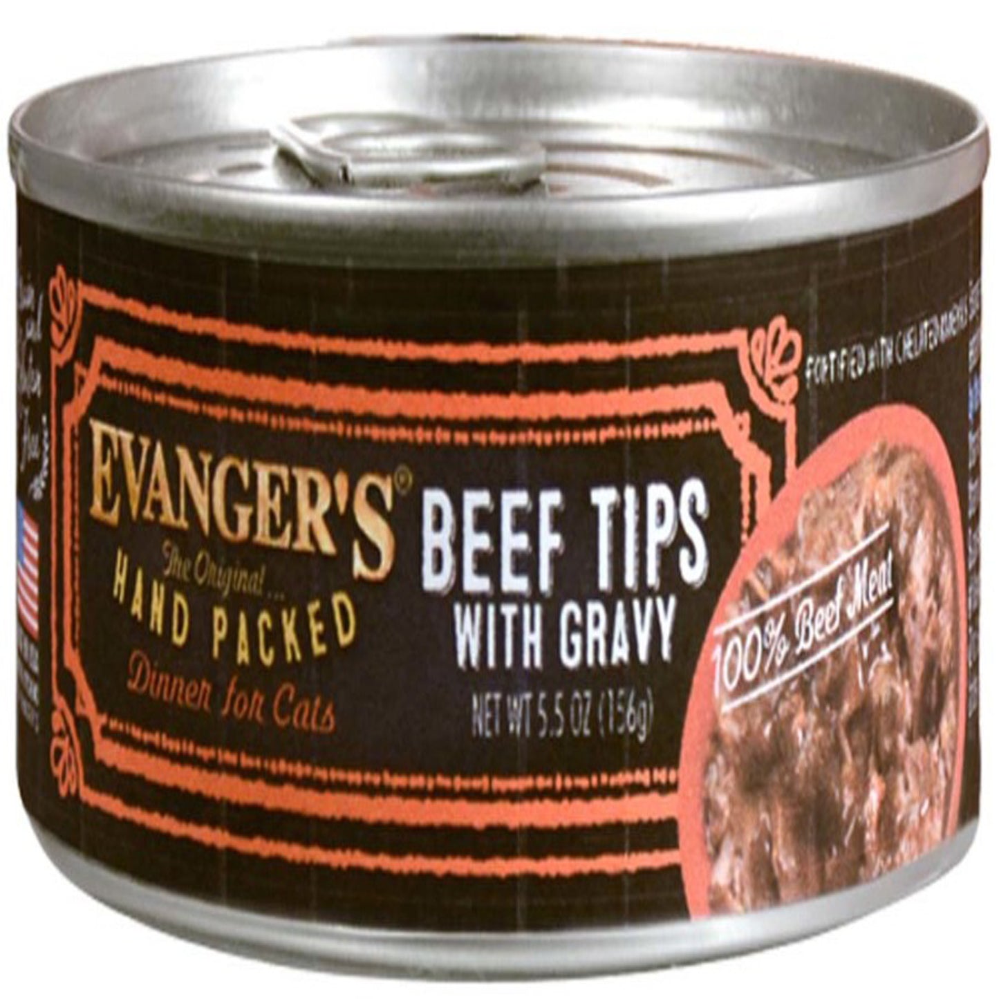 Evanger's Hand Packed Super Premium Beef Tips with Gravy Canned Cat Wet Food 5.5 oz 24 Pack