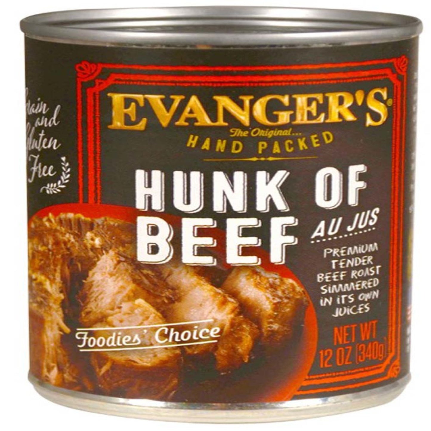Evanger's Hand Packed Hunk of Beef Canned Dog Food 12 oz 12 Pack