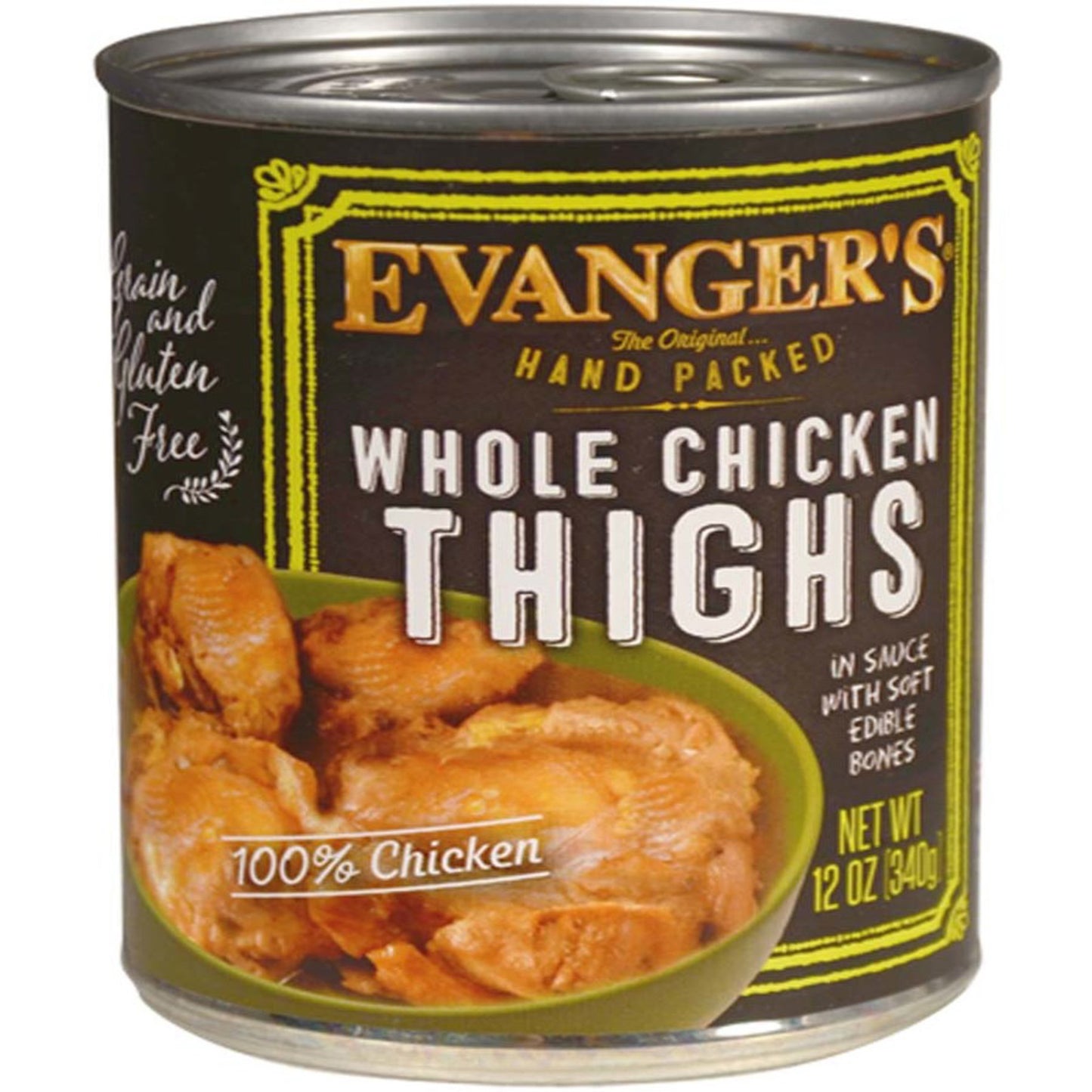 Evanger's Hand Packed Whole Chicken Thighs Canned Dog Food 12 oz 12 Pack