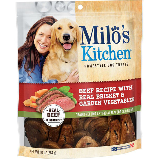 Milos Kitchen Beef Recipe With Real Brisket and Garden Vegetables Dog Treats 10 Oz