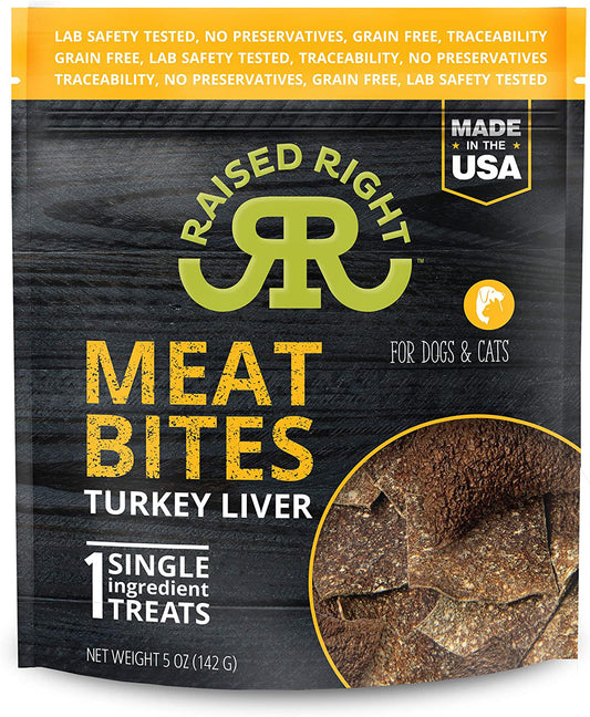 Raised Right Dog Cat Meat Bites Turkey 5oz.
