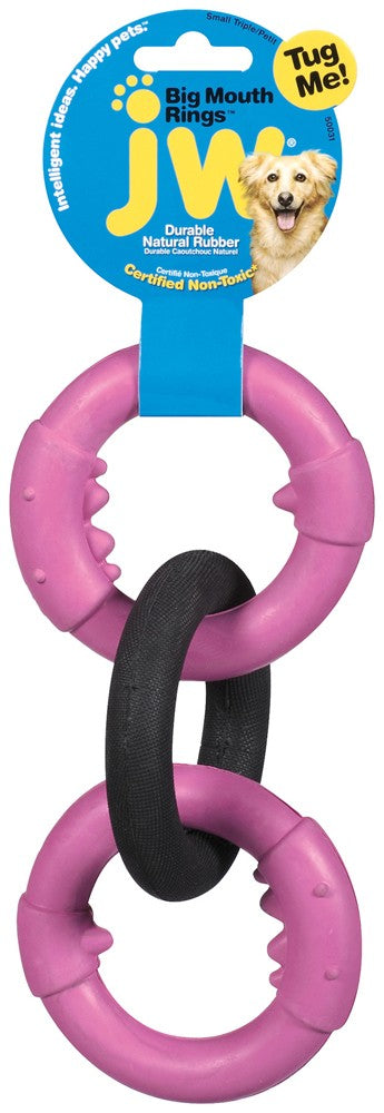 JW Pet Big Mouth Triple Ring Dog Toy Triple Rings Multi-Color Small