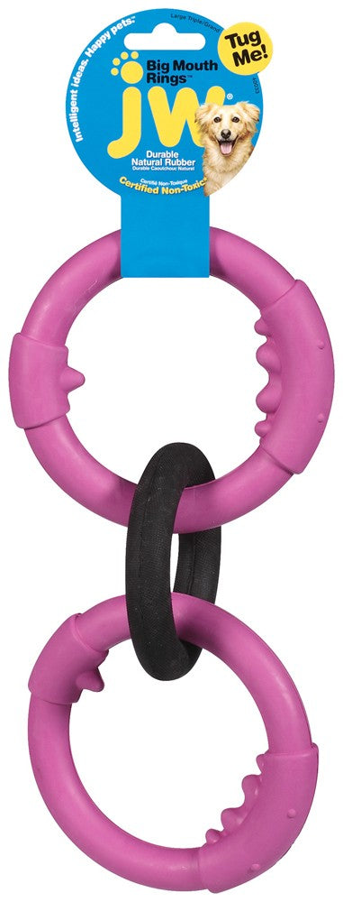 JW Pet Big Mouth Triple Ring Dog Toy Triple Rings Multi-Color Large