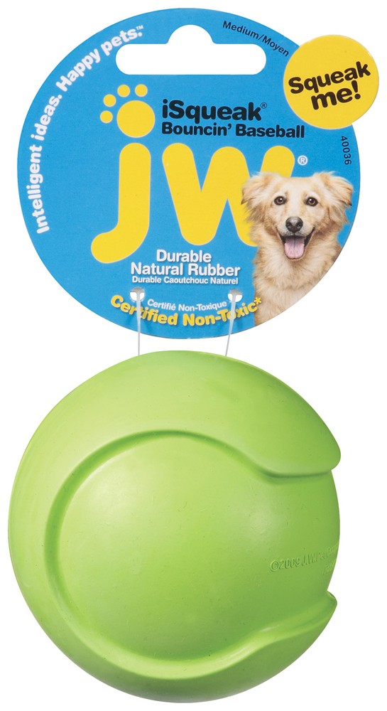 JW Pet iSqueak Bouncin' Dog Toy Baseball Assorted Medium