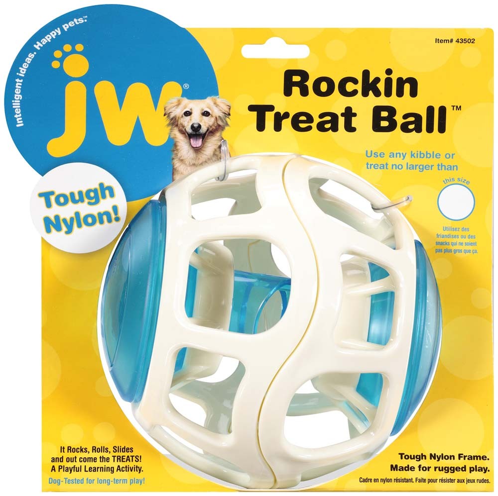 JW Pet Rockin Treat Ball Dog Toy White, Blue One Size