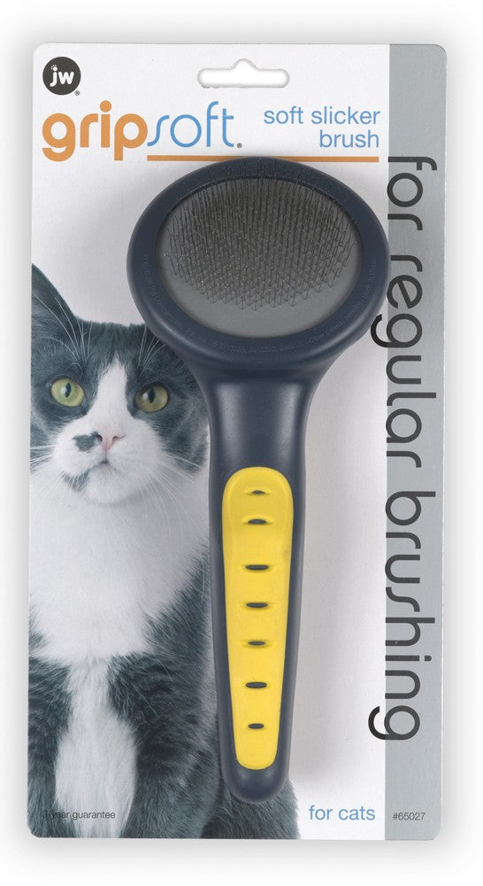 JW Pet GripSoft Cat Slicker Brush Gray, Yellow Small