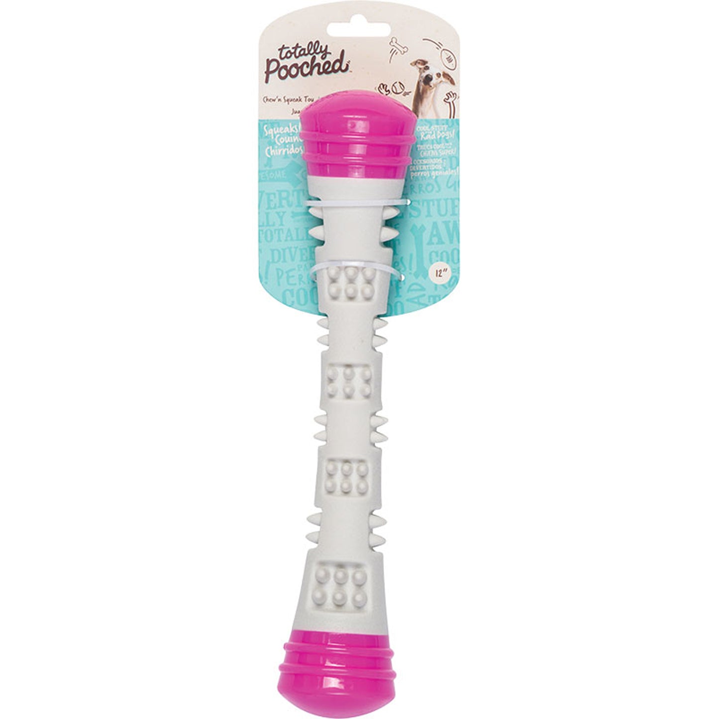 Messy Mutts Totally Dog Chew N Squeak Stick Grey Pink Large