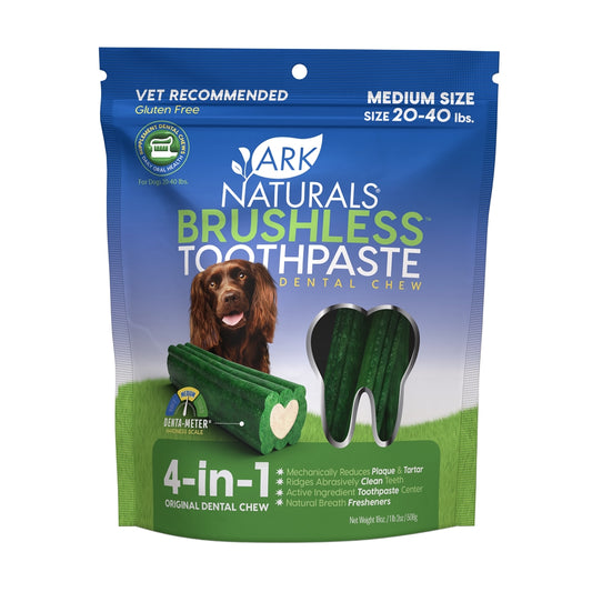 Ark Naturals Breath-Less Brushless Toothpaste Medium Dog Chews, 18-Oz Bag