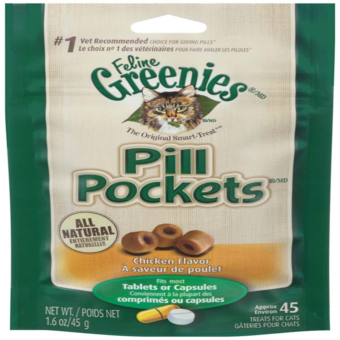 Greenies Feline Pill Pockets Cat Treats Chicken 1ea/1.6 oz, 45 ct