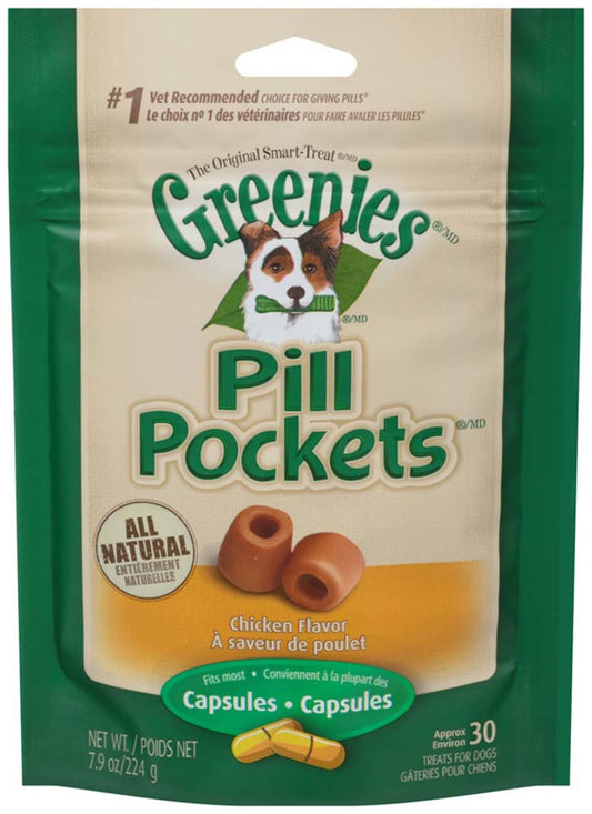 Greenies Pill Pockets Dog Treats Chicken Flavor Capsule 30 Count 7.9 oz