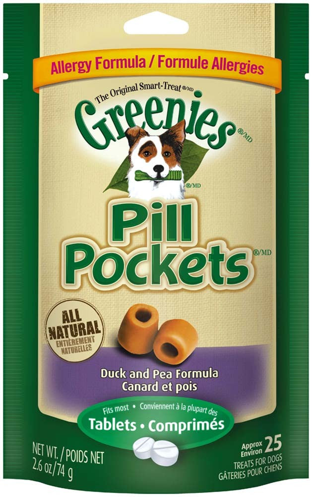 Greenies Pill Pockets Grain Free Dog Treats Duck and Pea Formula - Tablet Size 2.6 Oz. 25 Treats