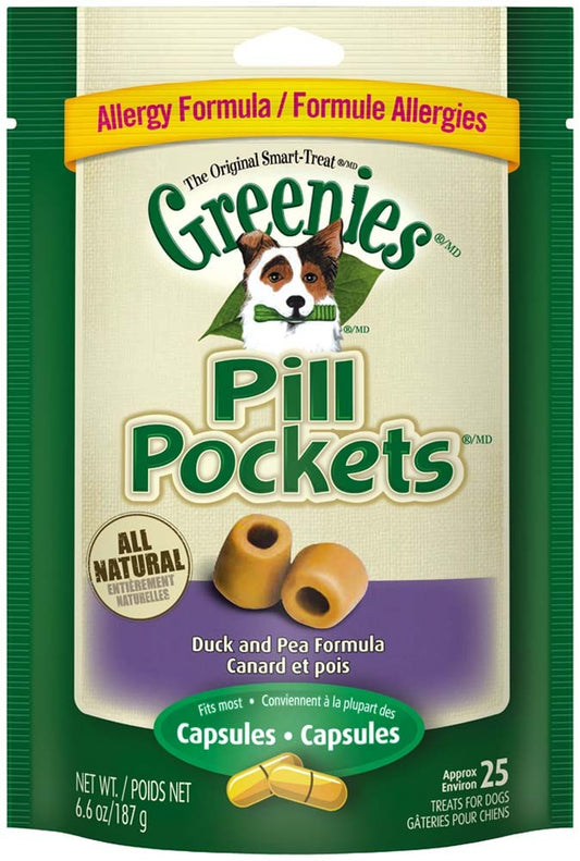 Greenies Pill Pockets Grain Free Dog Treats Duck and Pea Formula - Capsule Size 6.6 Oz. 25 Treats