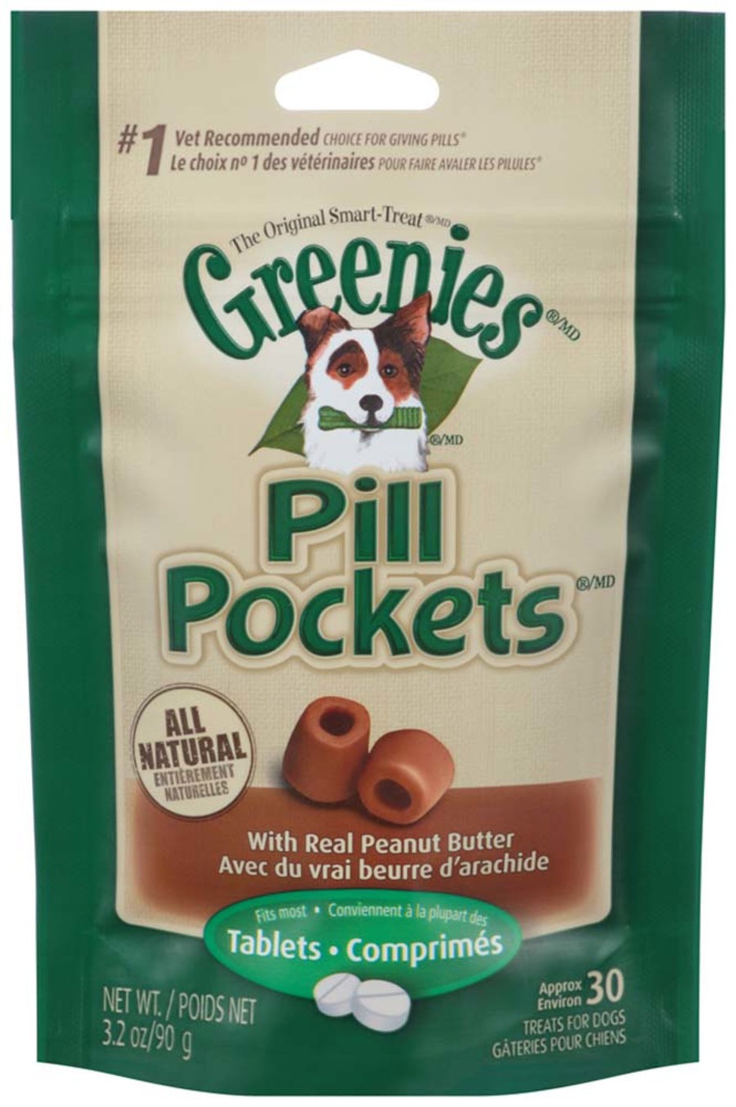 Greenies Pill Pockets Dog Treats Peanut Butter Tablet 30 Count 3.2 oz