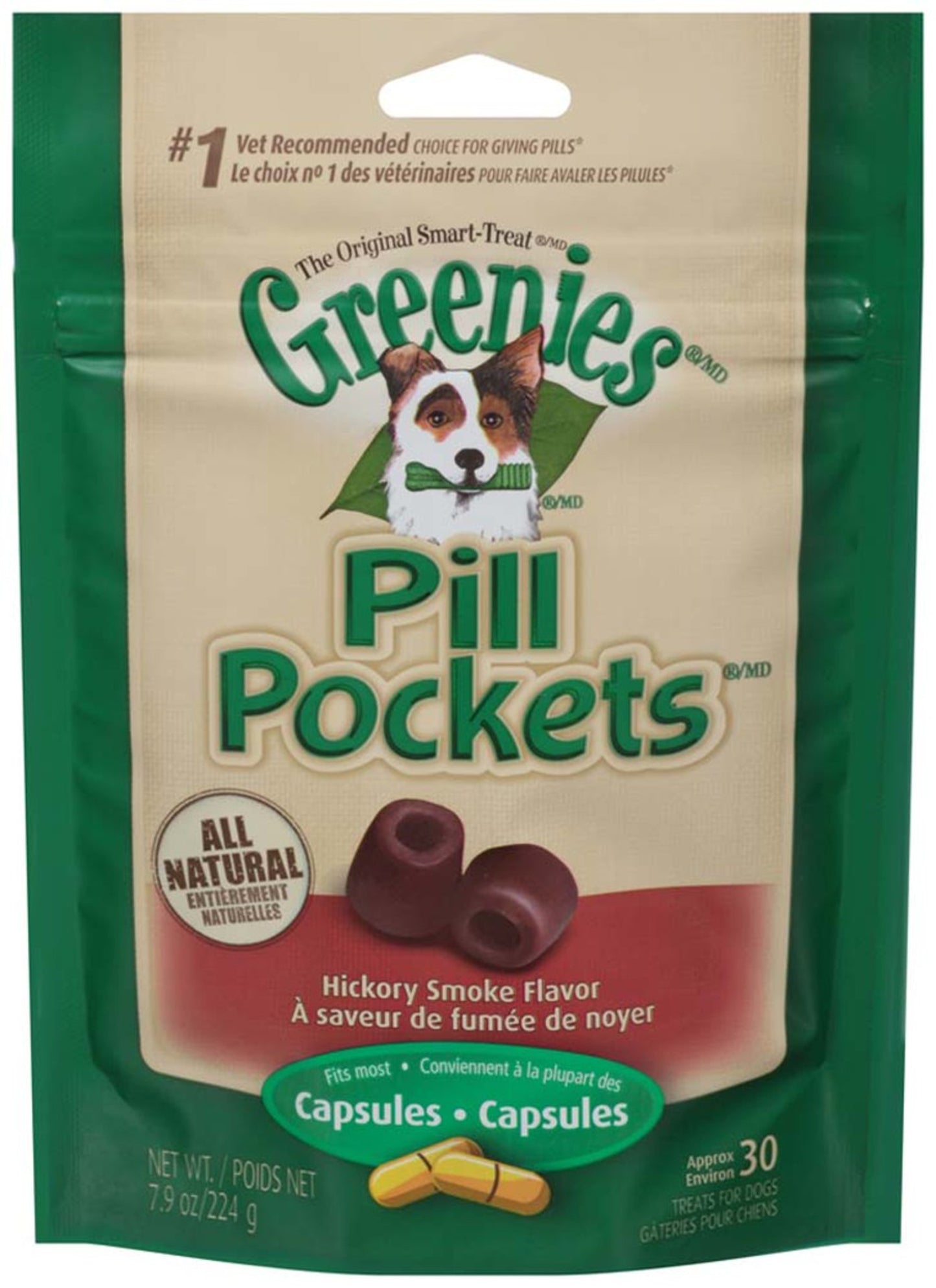 Greenies Pill Pockets Dog Treats Hickory Smoke Capsule 30 Count 7.9 oz