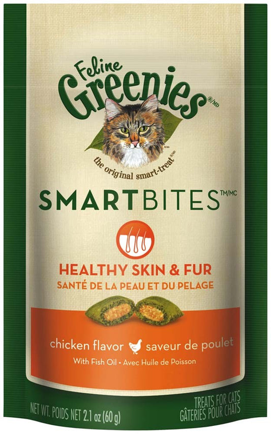 Greenies FELINE SMARTBITES Healthy Skin & Fur Chicken Flavor Cat Treat 2.1 oz