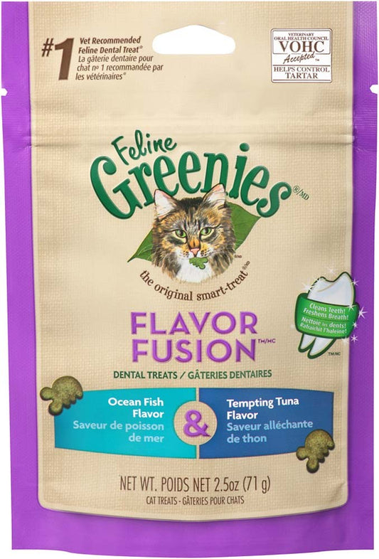 Greenies Feline Flavor Fusion Dental Treats For Cats Ocean Fish and Tempting Tuna Flavors 2.5 Oz.