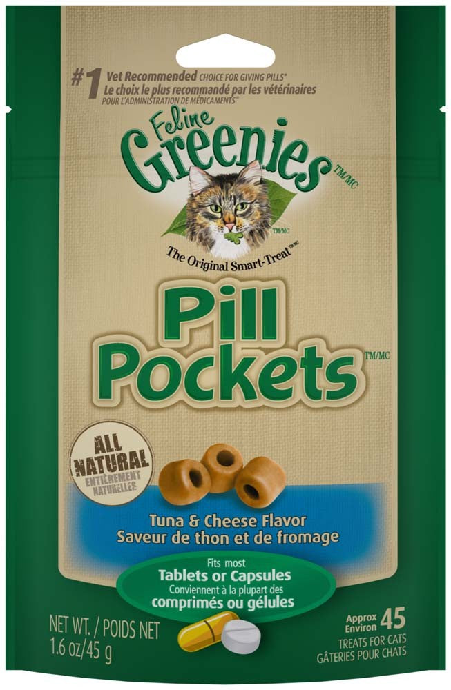 Greenies FELINE Pill Pockets Tuna & Cheese Flavor Cat Treats 1.6 oz 45 Count