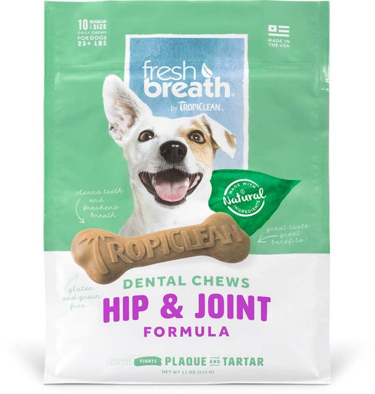 TropiClean Fresh Breath Hip & Joint Dental Chews For Large Dogs 11 oz 10 Count Regular
