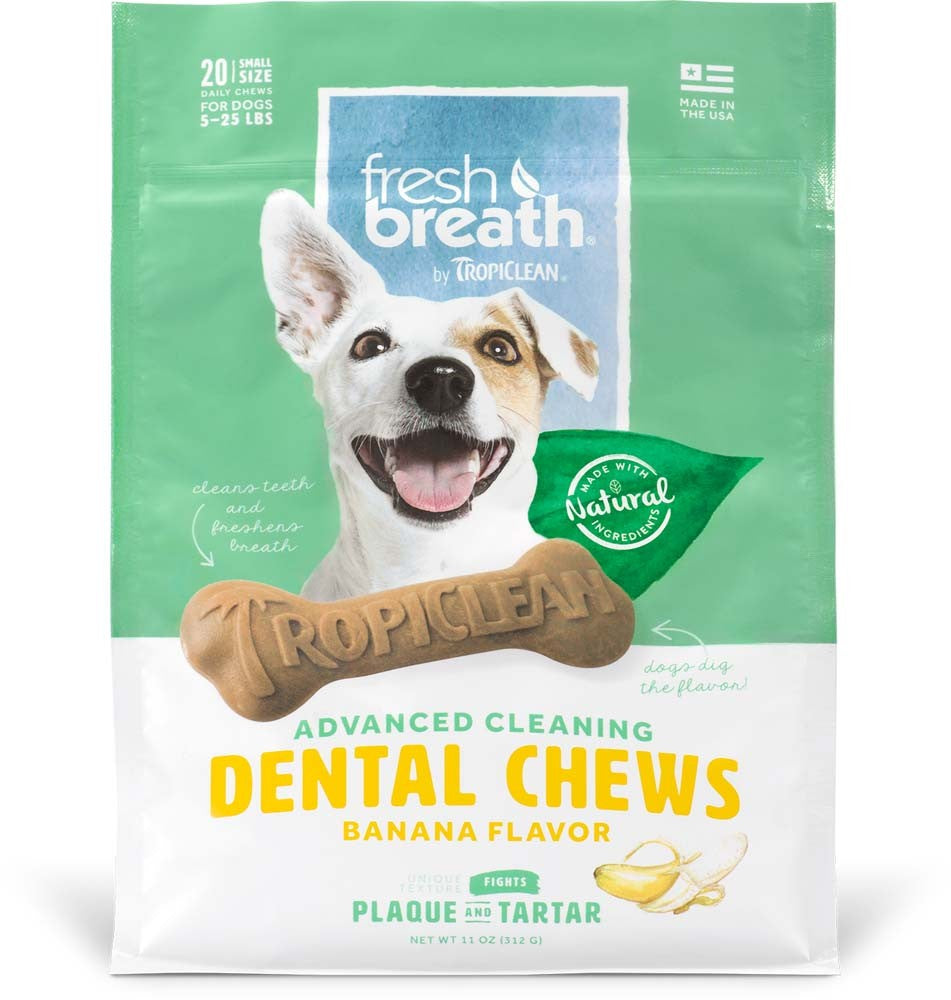 Tropiclean Dental Chew Banana Dog Treat 5-25Lbs Small 20Ct