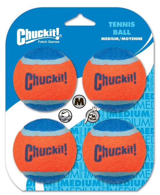 Chuckit! Tennis Ball Dog Toy Shrink Sleeve Blue, Orange Medium 4 Pack