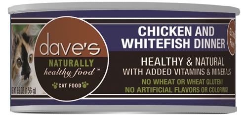 Daves Naturally Healthy Cat Food, Chicken and White Fish Dinner 5.5Oz (Case Of 24)