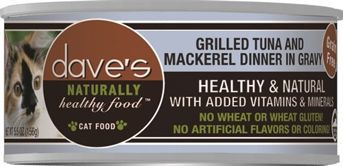 Daves Naturally Healthy Cat Food, Tuna and Mackerel Dinner In Gravy 5.5Oz (Case Of 24)