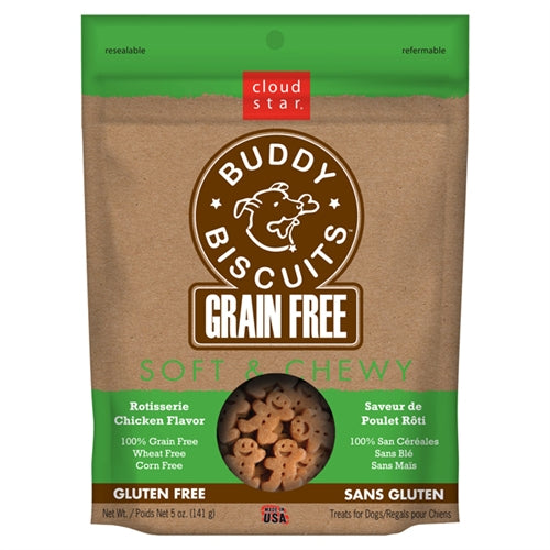 Cloud Star Grain-Free Soft and Chewy Buddy Biscuits With Rotisserie Chicken Dog Treats, 5-Oz. Bag