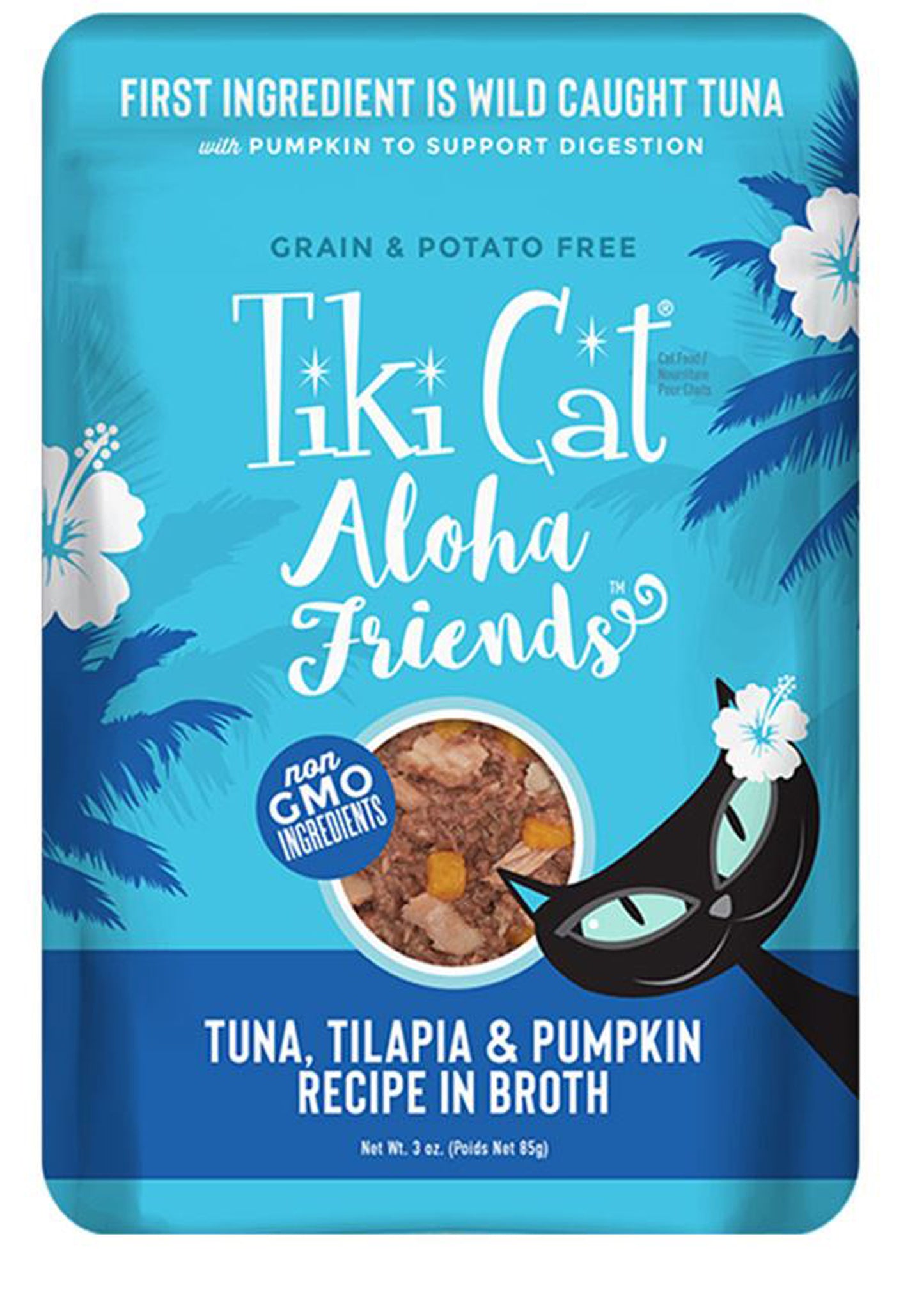 Tiki Pets Cat Aloha Tuna, Tilapia & Pumpkin 3oz. Pouch(Case Of 12)