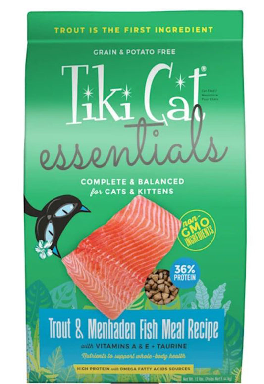 Tiki Pet Cat Essential Grain Free Trout Menhaden Fish 12Lb