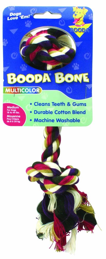 Booda 2-Knot Rope Bone Dog Toy 2 Knots Rope Bone Multi-Color Medium