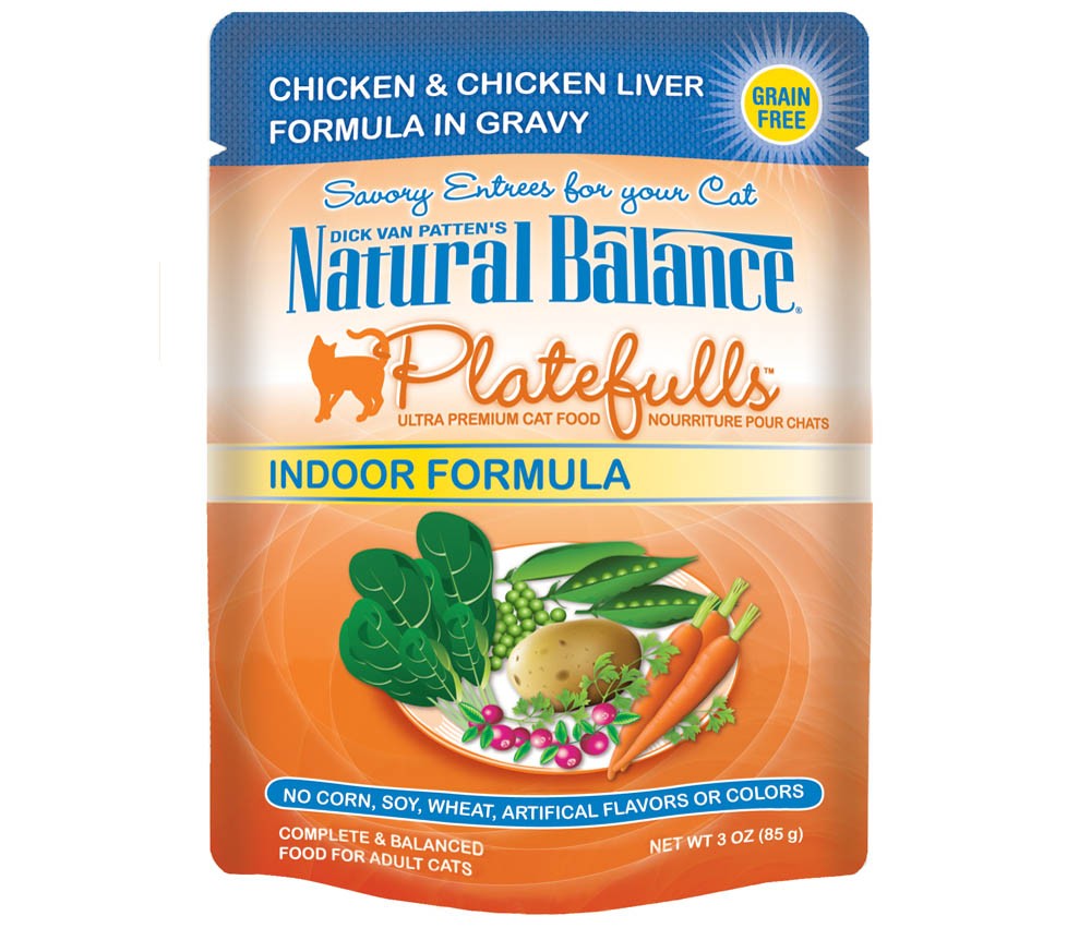 Natural Balance Pet Foods Platefulls Indoor Chicken & Chicken Liver Formula Cat Wet Food 3 oz 24 Pack