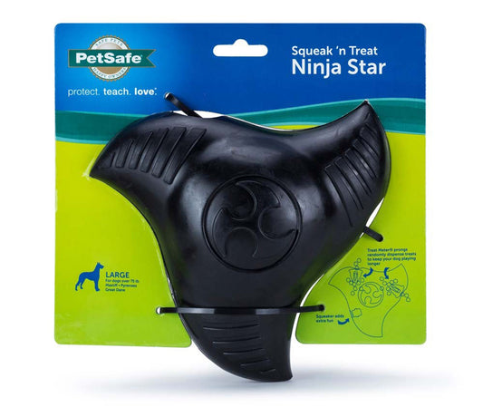 Busy Buddy Squeak N Treat Dog Toy Ninja Star Black Large 6 in