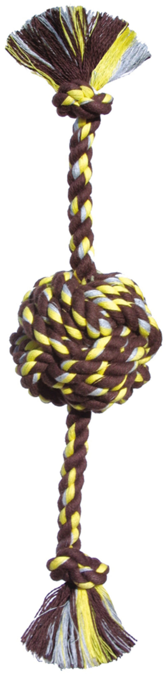 Mammoth Pet Products Monkey Fist Ball Dog toy w/Rope Ends Brown, Yellow Small 13 in