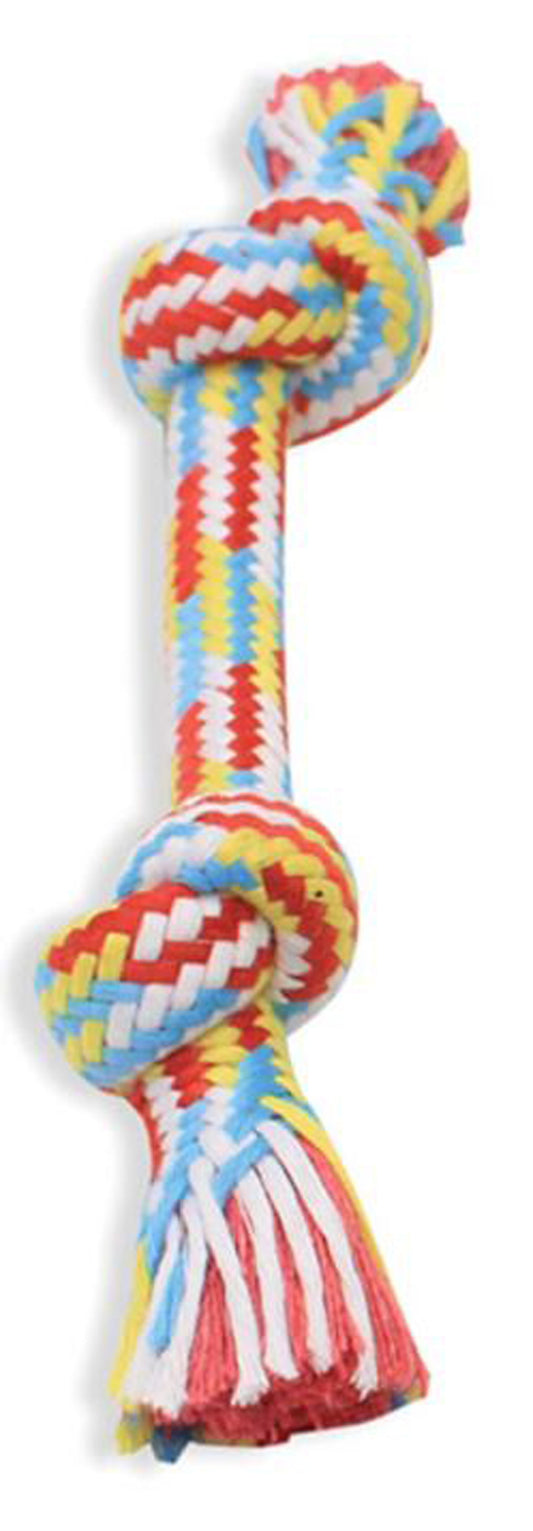 Mammoth Pet Products Braidys Rope Bone Dog Toy 2 Knots Rope Bone Assorted 9 in Small