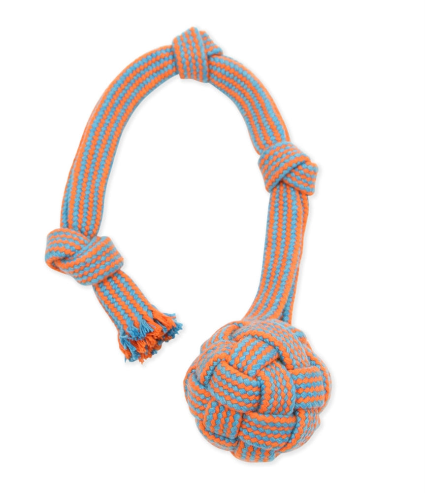 Mammoth Pet Products EXTRA Flossy Webbing Ball w/Fling Handle Dog Toy Orange/Blue, 1ea/SM, 16 in